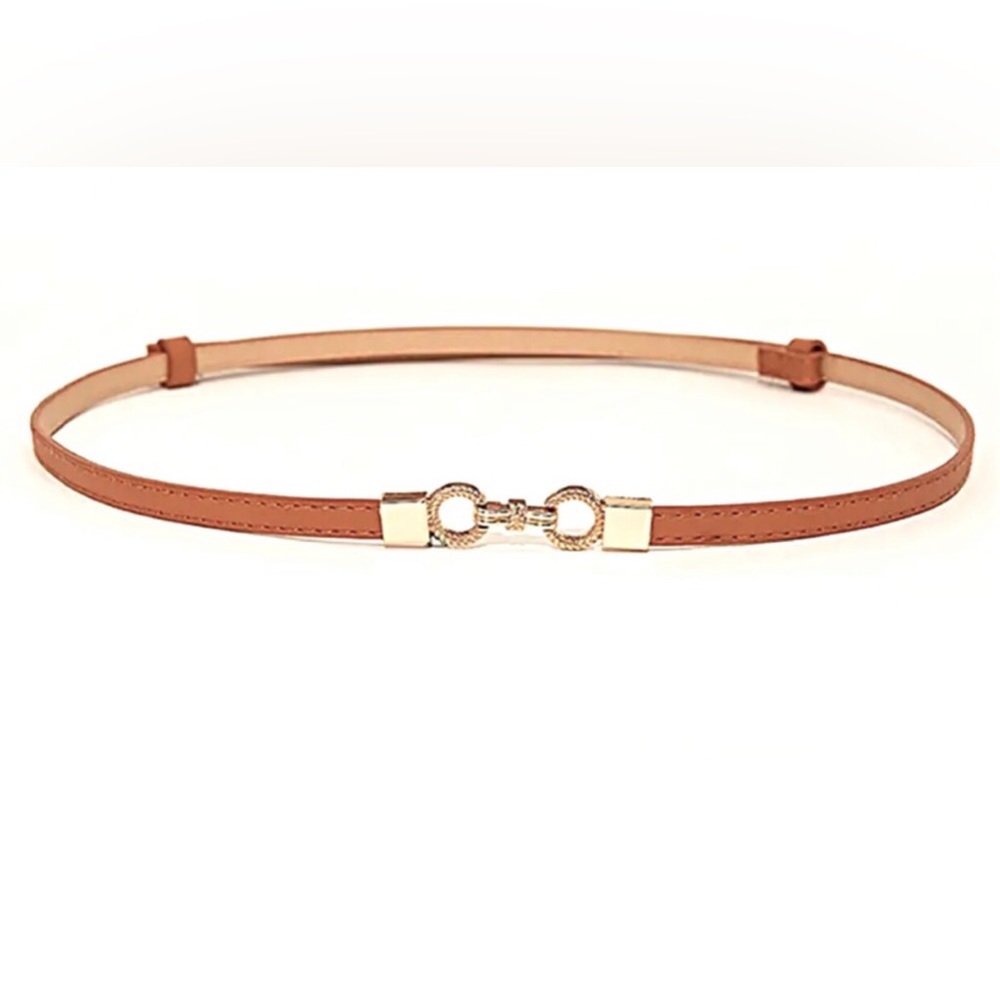 PU Leather Thin Adjustable Belt Orange Caramel Brown Beige Gold